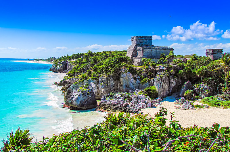 Tulum Ruins overlooking the Caribbean Sea